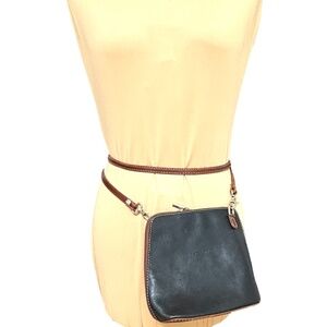 bag VERA PELLE Italy black brown adjustable strap 6x6x3 classic boho minimal